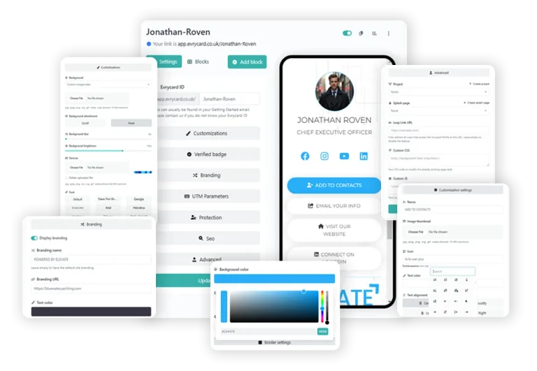 Smart Business Cards profile settings