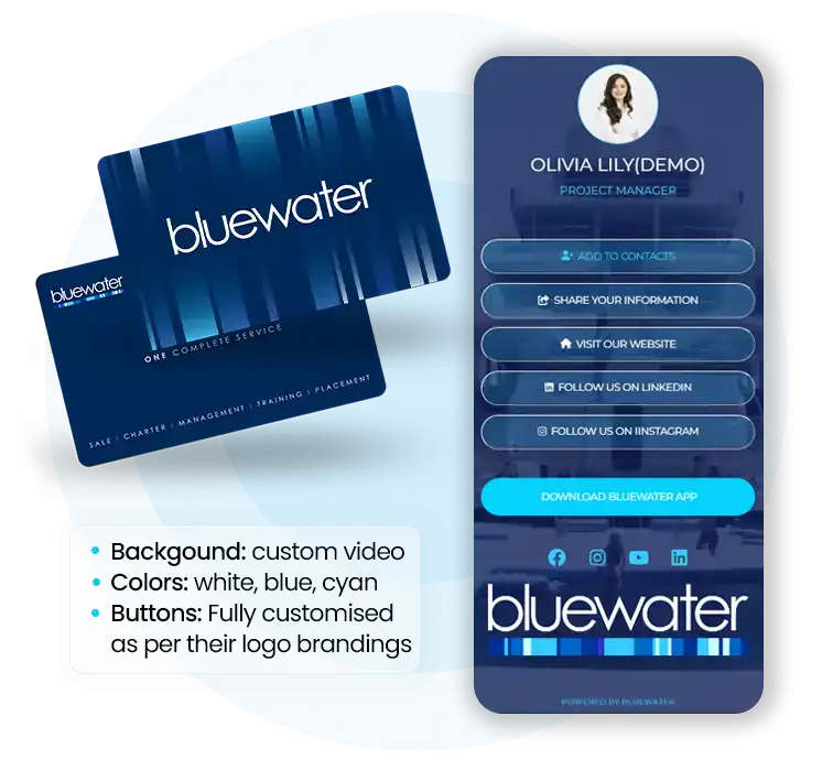 Bluewater smart digital business card and profile page with custom branding
